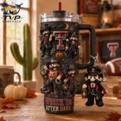 Texas Tech Red Raiders Wreck'em After Dark 40oz Tumbler With Handle 2 Texas Tech Wreck 'Em After Dark themed tumbler with 3D characters from Tvpcomebackshop