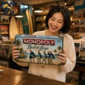 The Beach Boys Surfer Girl Monopoly Board Game 2026 2 Woman holding The Beach Boys collector edition Monopoly game board