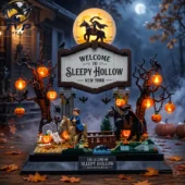 Tvpcomebackshop Sleepy Hollow brick display set with glowing pumpkins and headless horseman.