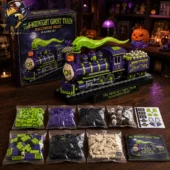 Midnight Ghost Train Halloween building block set with pieces and packaging