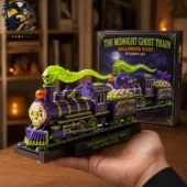 The Midnight Ghost Train Halloween Night Collector's Building Brick Set 3 Midnight Ghost Train Halloween building set held in hand