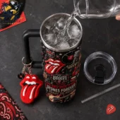 The Rolling Stones Its Only Rock N Roll Stones Forever Tumbler with Handle 2 Rolling Stones themed stainless steel tumbler with handle and keychain from Tvpcomebackshop