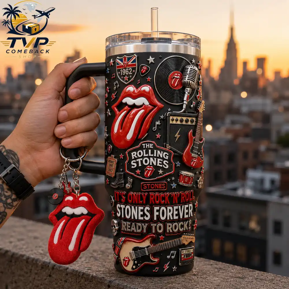 The Rolling Stones Its Only Rock N Roll Stones Forever Tumbler with Handle The Rolling Stones Its Only Rock N Roll Stones Forever Tumbler with Handle