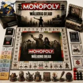 The Walking Dead Collector Edition Monopoly board game layout with pieces and cards by Tvpcomebackshop