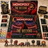 The Weeknd Collector Edition Monopoly board game featuring themed tokens and custom currency.