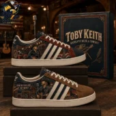 Custom Toby Keith themed shoes with western graphics and collector's box