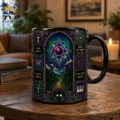 Todd Rundgren Stained Glass Art Mug - Classic Rock Lyrics Ceramic Coffee Cup 2 Black coffee mug featuring colorful gothic stained glass art by Tvpcomebackshop
