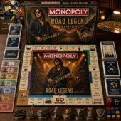 Monopoly Road Legend Edition board game with guitar-themed tokens and custom currency at Tvpcomebackshop