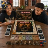 Tom Petty Collector's Edition Monopoly Board Game 3 Two people playing the Monopoly Road Legend Edition board game from Tvpcomebackshop.