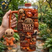 Trick 'r Treat Sam tumbler with matching keychain by Tvpcomebackshop