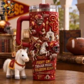 USC Trojans branded 40oz tumbler with white horse keychain