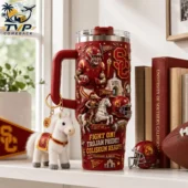 USC Trojans Fight On USC 40oz Tumbler With Handle 2 USC Trojans 40oz insulated tumbler with handle and horse keychain from Tvpcomebackshop