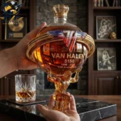 Van Halen 5150 40th Anniversary Atlas 3D Sculpted Collectible Decanter Bottle 1 Van Halen 5150 40th anniversary decorative glass decanter held by hands