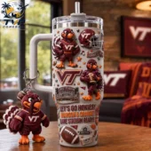 Virginia Tech Hokies themed stainless steel tumbler with matching mascot keychain