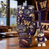 University of Washington Huskies themed 40oz tumbler with 3D mascot and stadium graphics by Tvpcomebackshop.