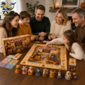Family playing Winnie the Pooh collector edition Monopoly board game from Tvpcomebackshop