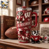 Wisconsin Badgers 3D relief tumbler with badger mascot and matching keychain from Tvpcomebackshop