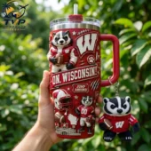 Wisconsin Badgers Evergreen Enterprises 40oz Tumbler With Handle 1 University of Wisconsin Badgers 3D relief tumbler with keychain from Tvpcomebackshop