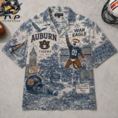 Auburn Tigers themed vintage print button-down shirt by Tvpcomebackshop