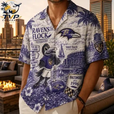 Baltimore Ravens Ravens Flock 3D Hawaiian Shirt