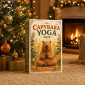 Capybara Yoga 2026 acrylic ornament set box near Christmas tree
