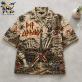 Def Leppard themed vintage print button-down shirt by Tvpcomebackshop