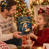 Holy Night Nativity Christmas Advent Calendar 2026 2 Father and daughter holding a nativity scene Christmas advent calendar