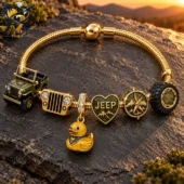 Gold Jeep themed charm bracelet with a duck charm by Tvpcomebackshop