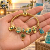 Kenny Chesney No Shoes No Shirt No Problems Gold Charm Bracelet Set 2026 3 Kenny Chesney gold charm bracelet with beach-themed pendants