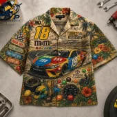 M&M Racing Kyle Busch No.18 3D Hawaiian Shirt 3 Kyle Busch M&M's racing car Hawaiian shirt