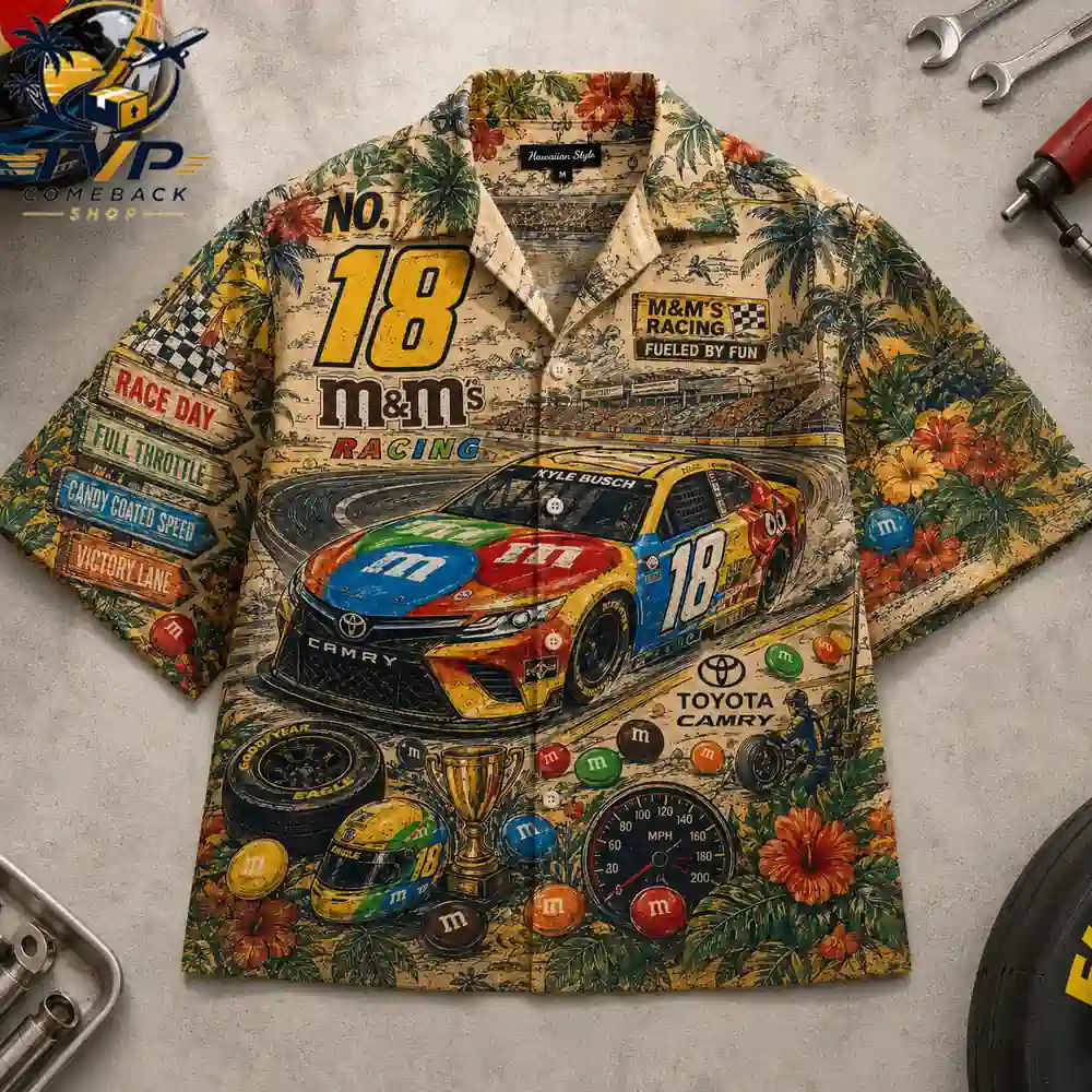 M&M Racing Kyle Busch No.18 3D Hawaiian Shirt M&M Racing Kyle Busch No.18 3D Hawaiian Shirt
