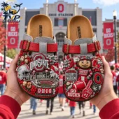 Custom Ohio State University football themed slip-on sandals