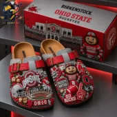 Custom Ohio State Buckeyes themed Birkenstock clogs with Brutus Buckeye and stadium graphics from Tvpcomebackshop