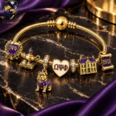 Omega Psi Phi 1911 Gold Charm Bracelet Set 2026 2 Omega Psi Phi fraternity gold charm bracelet with purple enamel detailing