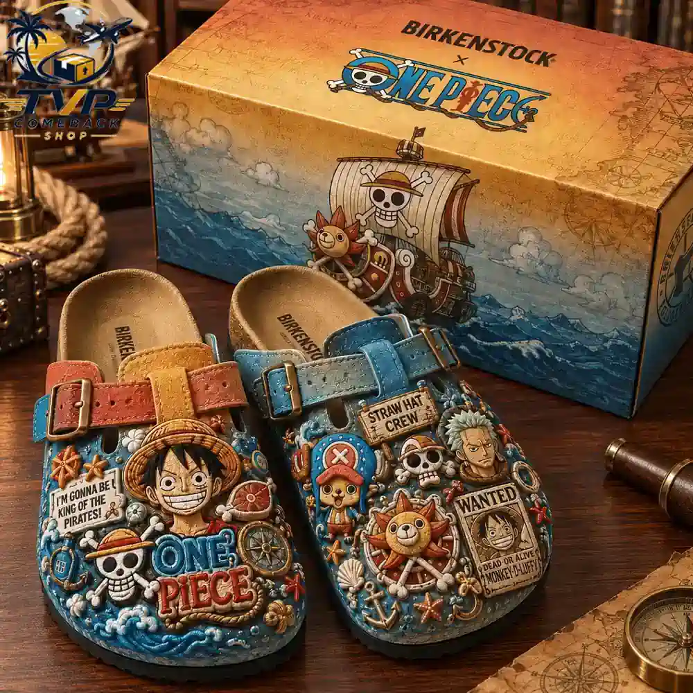 One Piece Straw Hat Pirates 3D Embossed Suede Clogs One Piece Straw Hat Pirates 3D Embossed Suede Clogs