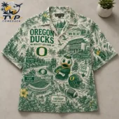 Oregon Ducks Mighty Oregon 3D Hawaiian Shirt 3 Oregon Ducks button-down shirt with Pacific Northwest scenery and team motifs