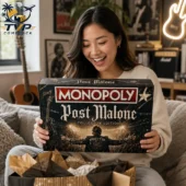 Woman holding Post Malone Monopoly collector edition game box