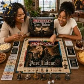 Two women playing Post Malone Collector Edition Monopoly at Tvpcomebackshop