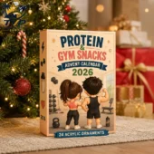Protein & Gym Snacks Collection Advent Calendar 2026 3 Protein and Gym Snacks 2026 Advent Calendar featuring fitness-themed acrylic ornaments.