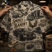 Smokey and the Bandit themed Hawaiian shirt featuring iconic movie imagery