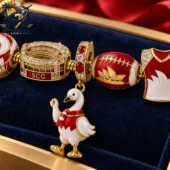 Sydney Swans themed collector charm bracelet on blue velvet