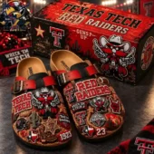 Custom Texas Tech Red Raiders themed Birkenstock clogs with university branding