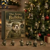 The Army Bulldog 24-day advent calendar with hanging ornaments and figurines from Tvpcomebackshop.